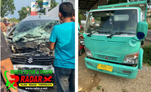 Tak Nutut Saat Mendahului Kendaraan Lain, Sebuah Truk Hantam Mobil Ertiga