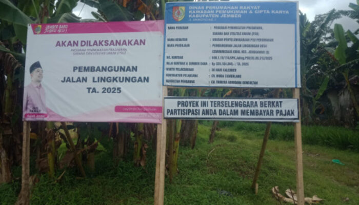 Proyek Jalan Lingkungan Kemuningsari Kidul Molor, Pelaksananya Diduga Timses Bupati Jember