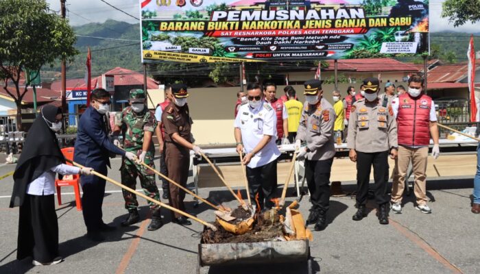 Polres Aceh Tenggara Musnahkan Ratusan Gram Sabu dan Kilogram Ganja Hasil Sitaan